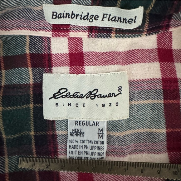 Eddie Bauer Bainbridge Flannel Shirt Cream Red Green Plaid Men’s M Unisex - Picture 7 of 10